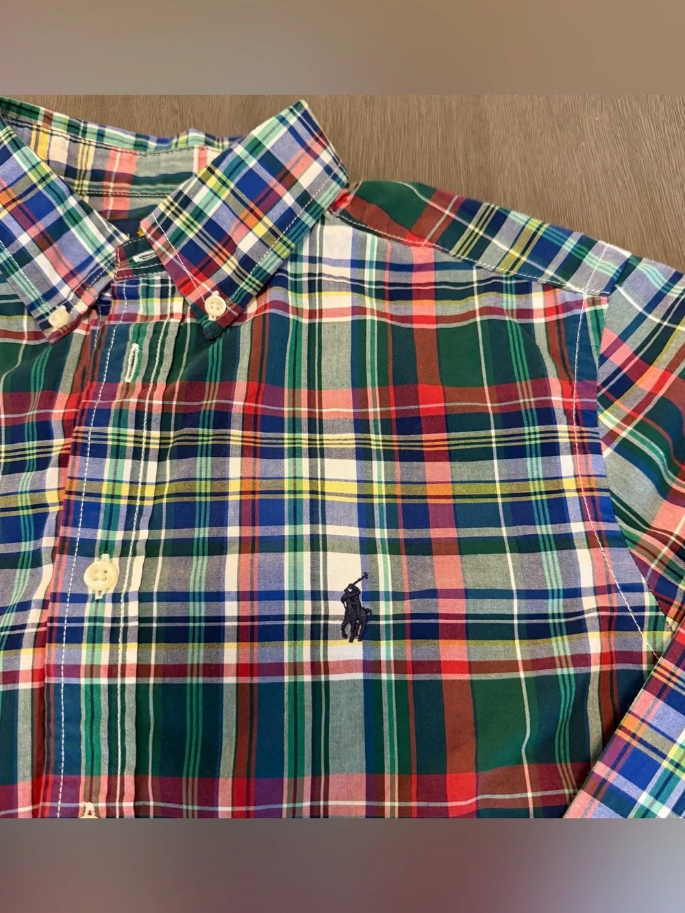 Ralph Lauren Button Down Shirt Boy L/G 14-15 Multicolor Plaid Pony Logo